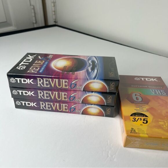 NEW Sealed TDK Revue Premium Quality 6 Hours Blank Tape VHS T-120 4 Pack - Picture 1 of 6